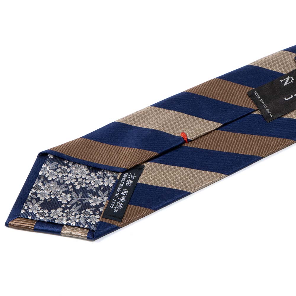 西陣織ネクタイ　Ｎｊ　ストライプ　紺×ベージュ